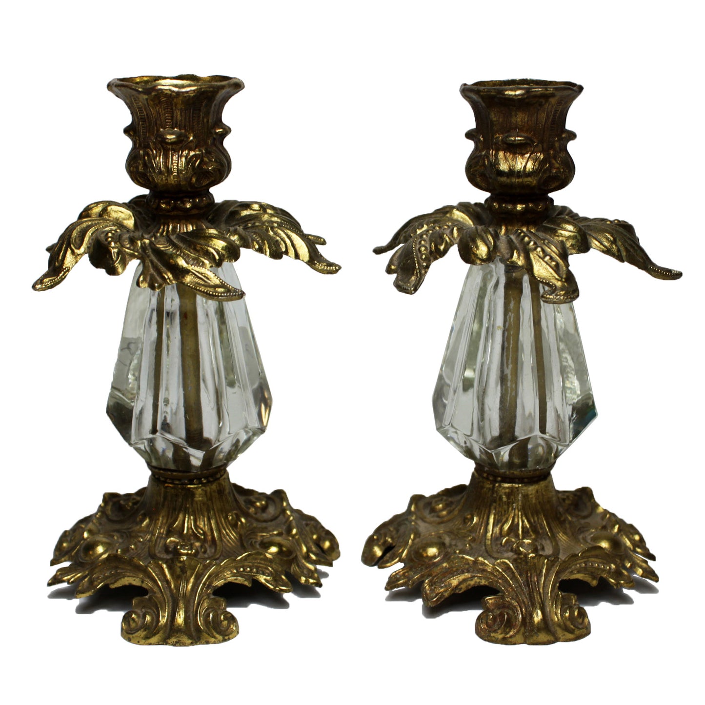 2102 - 7" Crystal Brass Candle Holders