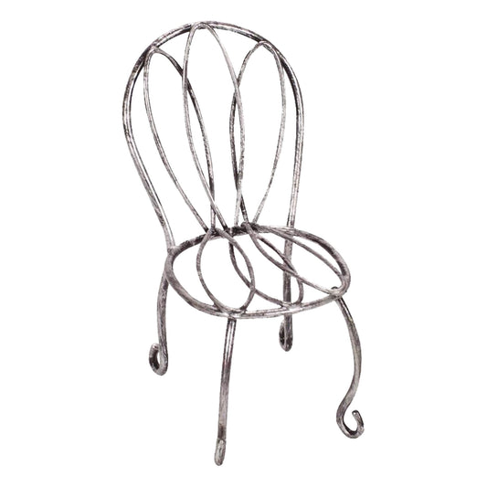 21762 - SET OF 2  FAIRY GARDEN METAL 3.5" Silver Wire Chair |1-29| (Processed)