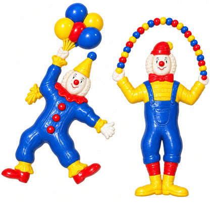 22066 - Set of 2 Vintage Hard Plastic 8-9" Burwood Circus Clowns |13-22|