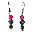 22703 - Vibrant Pink, Green, and Silver Bead Earrings with Elegant Design |Clear-107|