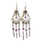 22708 - Elegant Purple Rose Dangle Earrings with Clear Crystal Accents and 3-Inch Length |Clear-107|
