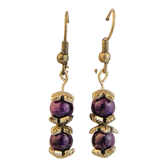 22712 - Stylish Purple Ball French Earrings with 1.5 Inch Length for Women |Clear-65|