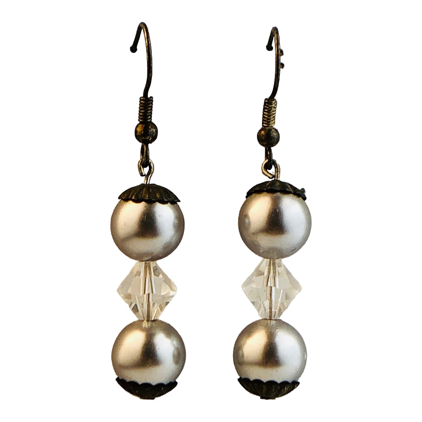 22723 - Elegant Silver Bead French Hook Earring with 2 Inch Length for Women |Clear-65|