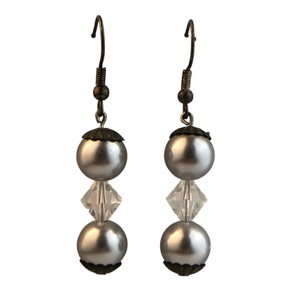 22723 - Elegant Silver Bead French Hook Earring with 2 Inch Length for Women |Clear-65|