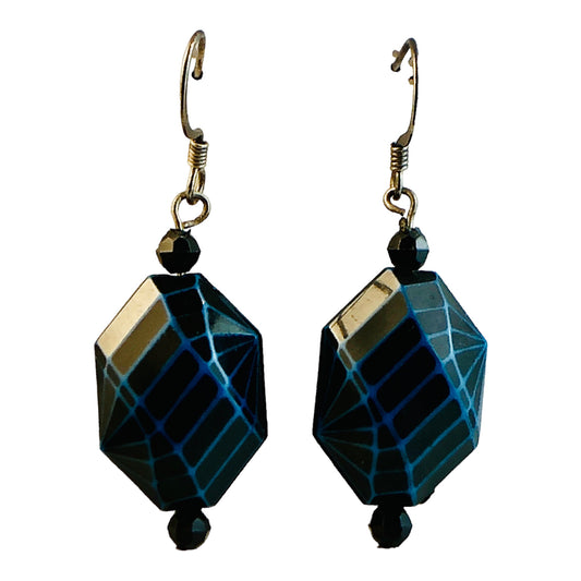 22726 - 2" Black & Blue Bead Earrings - [Clear-65]