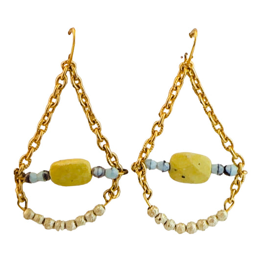 22734 - 2.5" Green Stone Beaded Earrings - [Clear-65]
