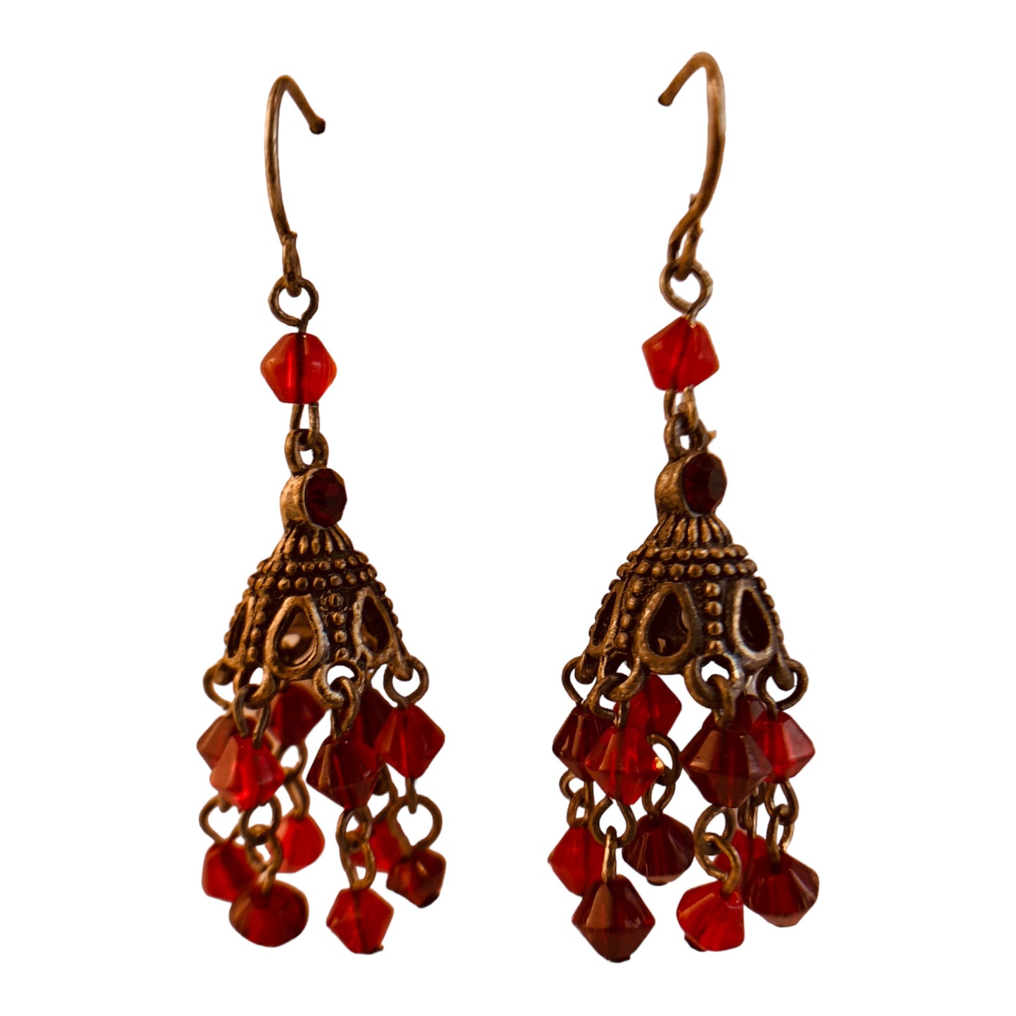 22737 - Elegant Red Bead Bell Shape Drop Earrings with Bells |Clear-65|