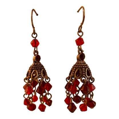 22737 - Elegant Red Bead Bell Shape Drop Earrings with Bells |Clear-65|