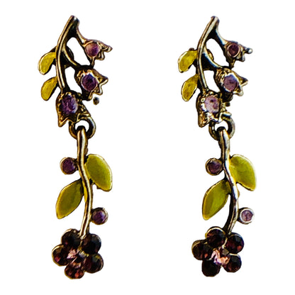 22757 - Elegant 1.5" Purple Crystal Flower Stud Earrings for Everyday Wear |Clear-65|