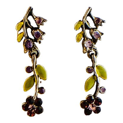 22757 - Elegant 1.5" Purple Crystal Flower Stud Earrings for Everyday Wear |Clear-65|