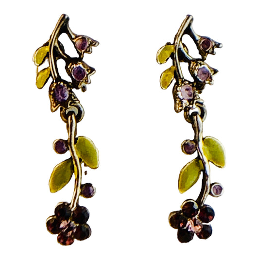 22757 - Elegant 1.5" Purple Crystal Flower Stud Earrings for Everyday Wear |Clear-65|