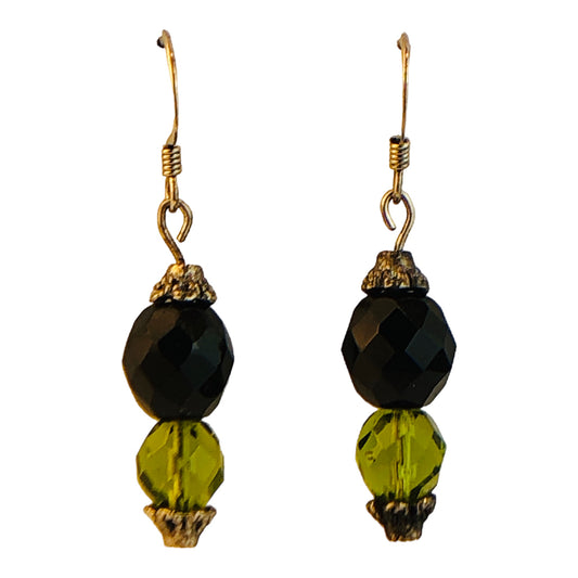 22764 - 1.5" Black Green Silver Bead Earring - [Clear-65]