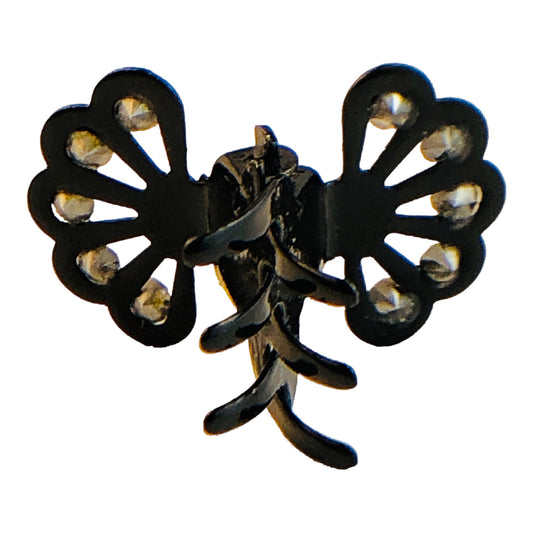 22790 - Stylish 3/4 Inch Black Hair Clip With Sparkling Clear Crystals For Women |Clear-65|