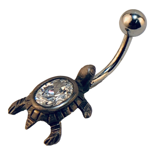 5511 - Turtle Crystal Belly Ring - [Clear-56]