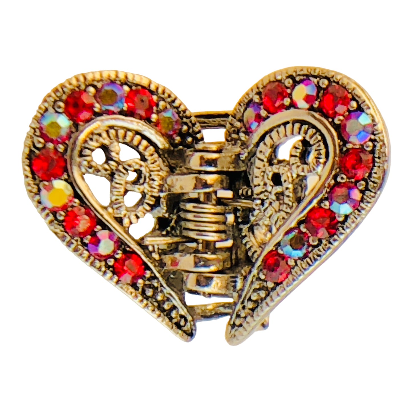 22799 - 1" Red Crystal Heart Hair Clip - [Clear-65]