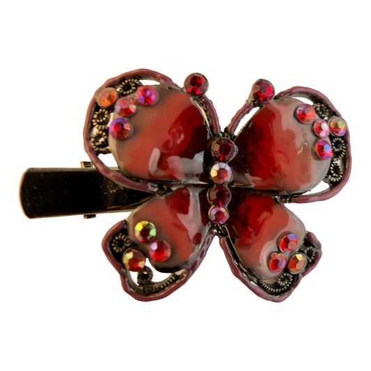 22800 - 1.75" Hand Crafted Red Butterfly Hair Clip - [Clear 208]