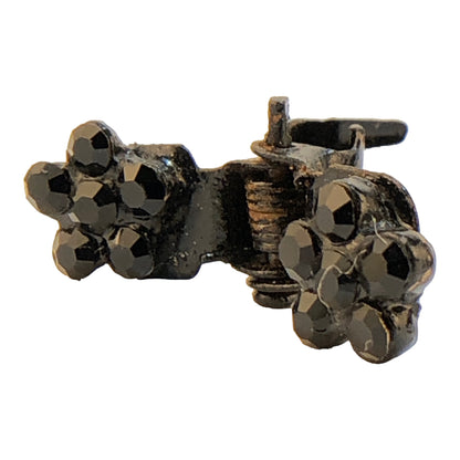 22811 - Pair Mini Black Floral Hair Clips - [Clear-56]