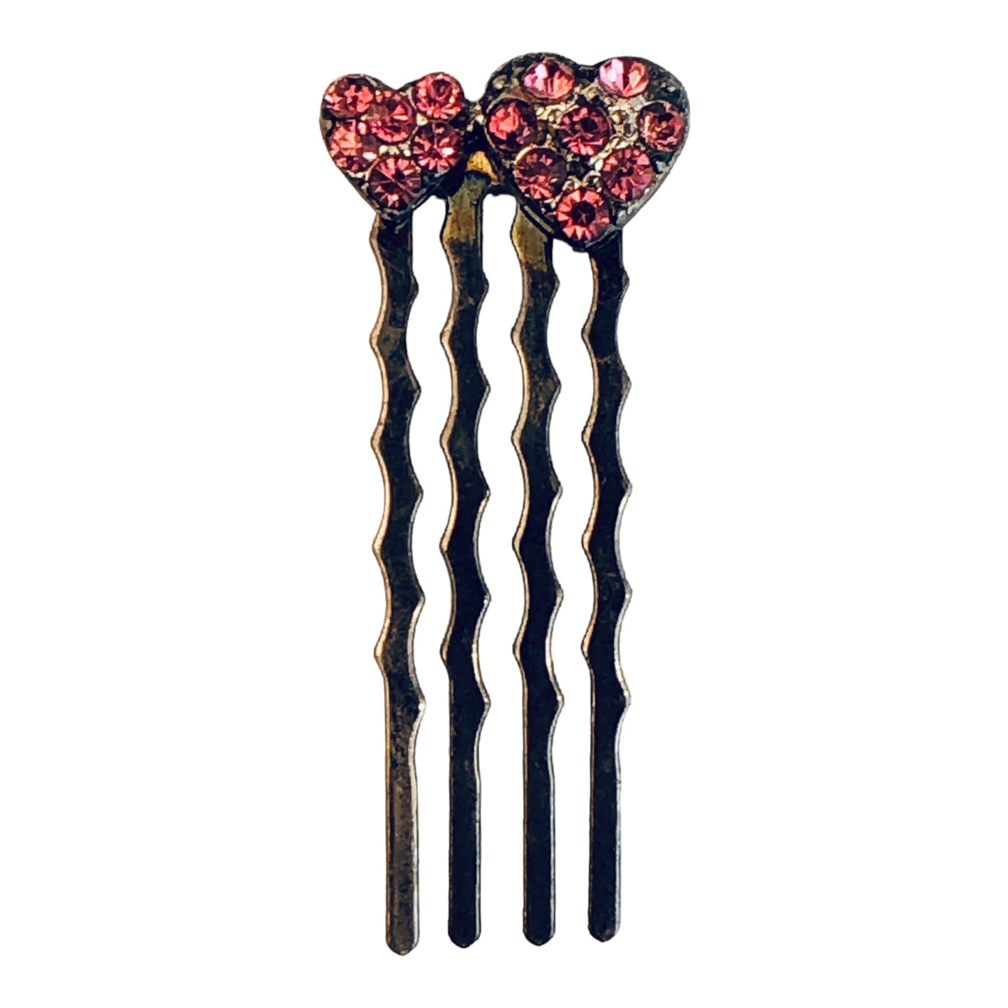 22812 - 1.5" Crystal Hearts Hair Comb - [Clear 56/182]