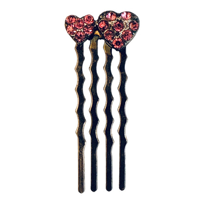 22812 - 1.5" Crystal Hearts Hair Comb - [Clear 56/182]