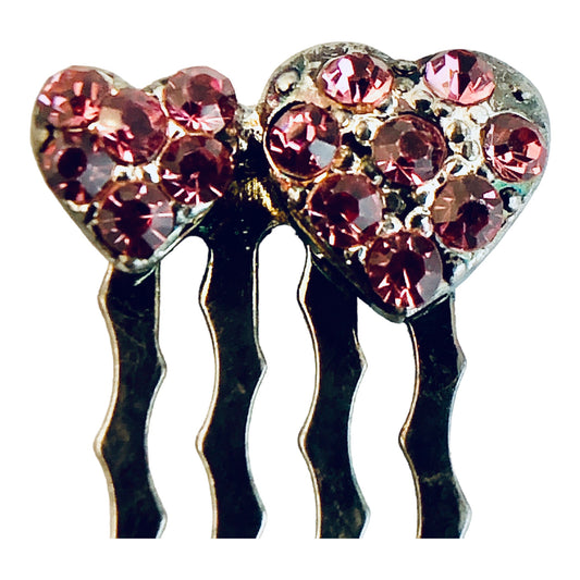 22812 - 1.5" Crystal Hearts Hair Comb - [Clear 56/182]