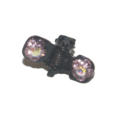 22814 - Mini Pink Crystal Flower Clips-Set of Two - [Clear-56]