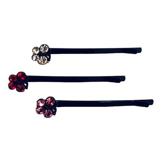 22818 - Crystal Butterflies Hair Pins Set of 3 - Red, Pink, White - [Clear-56]