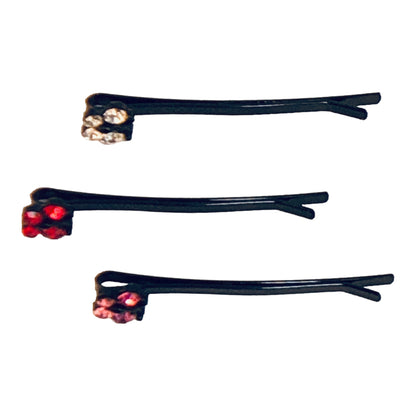 22818 - Crystal Butterflies Hair Pins Set of 3 - Red, Pink, White - [Clear-56]