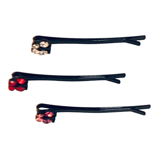 22818 - Crystal Butterflies Hair Pins Set of 3 - Red, Pink, White - [Clear-56]