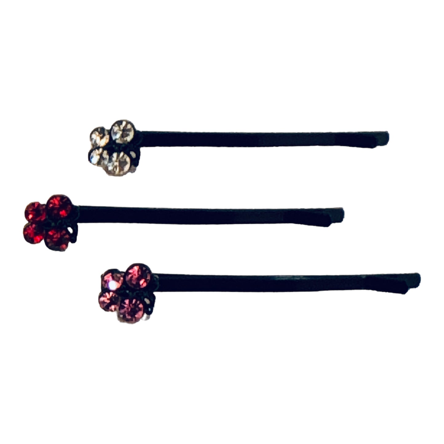 22818 - Crystal Butterflies Hair Pins Set of 3 - Red, Pink, White - [Clear-56]