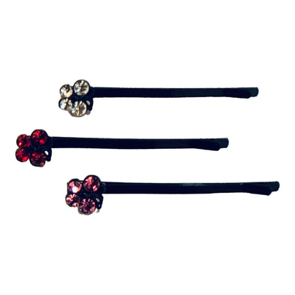 22818 - Crystal Butterflies Hair Pins Set of 3 - Red, Pink, White - [Clear-56]