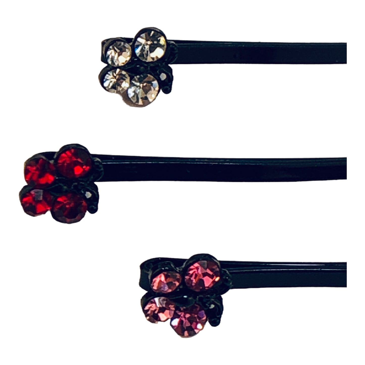 22818 - Crystal Butterflies Hair Pins Set of 3 - Red, Pink, White - [Clear-56]