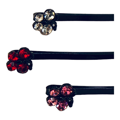 22818 - Crystal Butterflies Hair Pins Set of 3 - Red, Pink, White - [Clear-56]