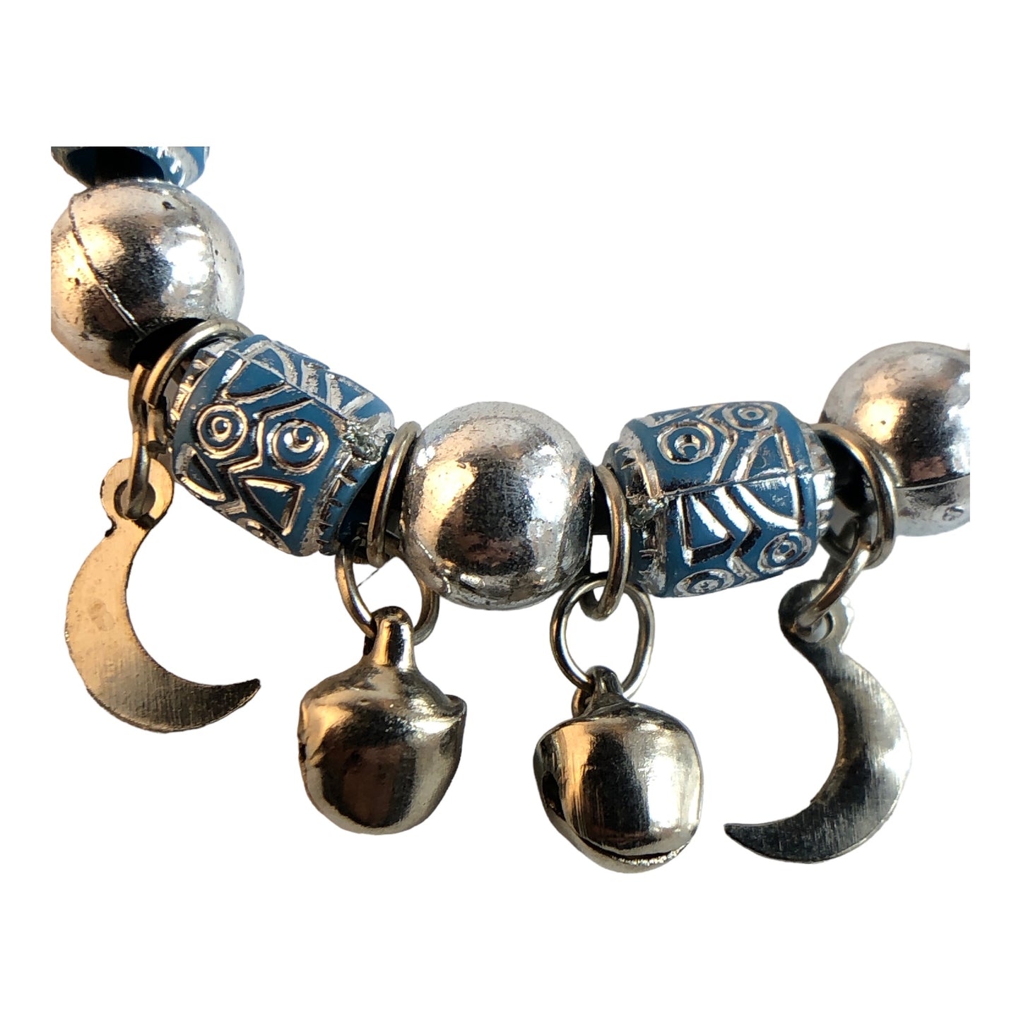 22887 - Blue & Silver Bead Bell Bell Bracelet - |Clear-227|