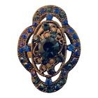 22890 - Blue Rhinestone Antique Ring with Vintage Elegance and Adjustable Fit |CM|