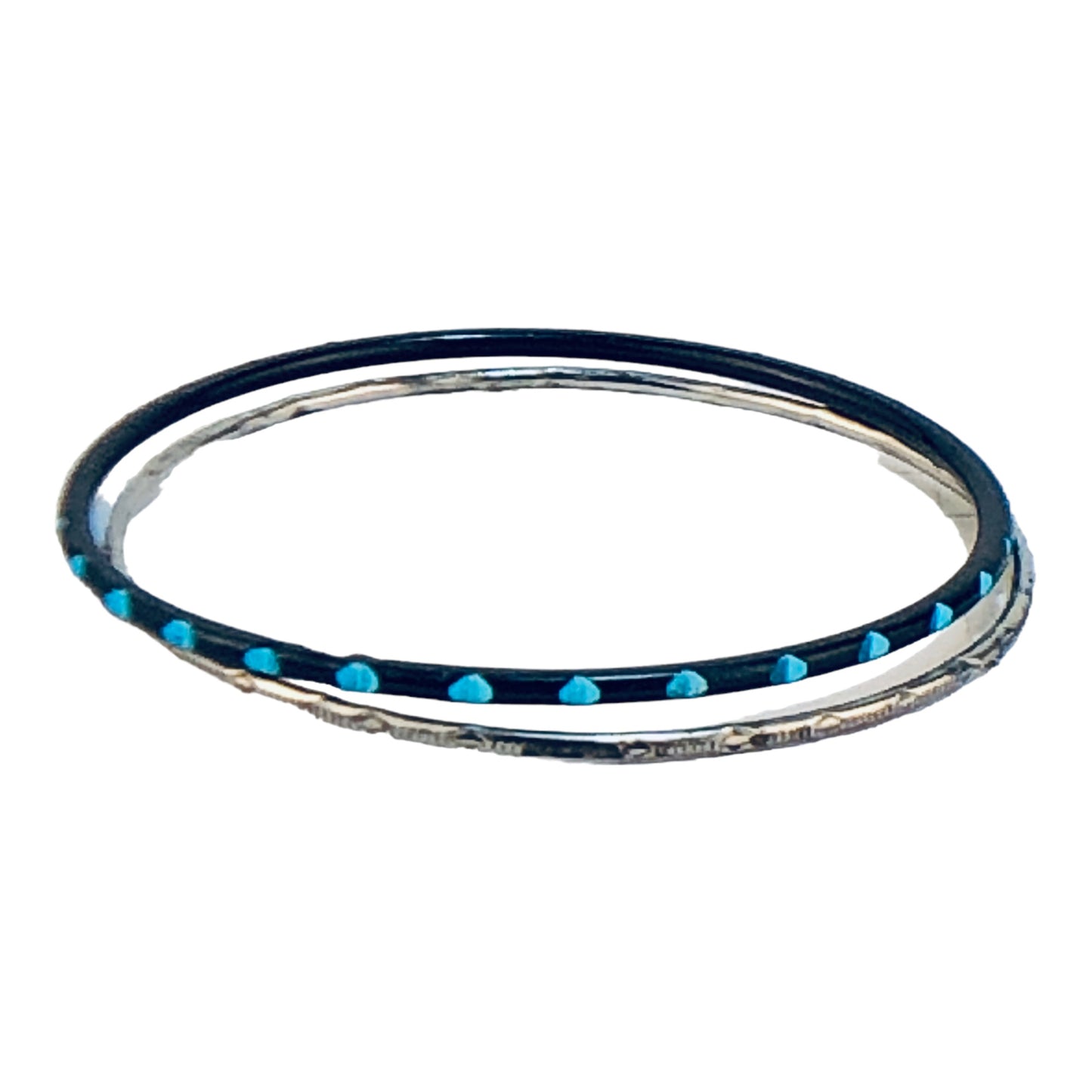 22997 - 2 Notched Bangles Silver & Blue - [Clear-56]