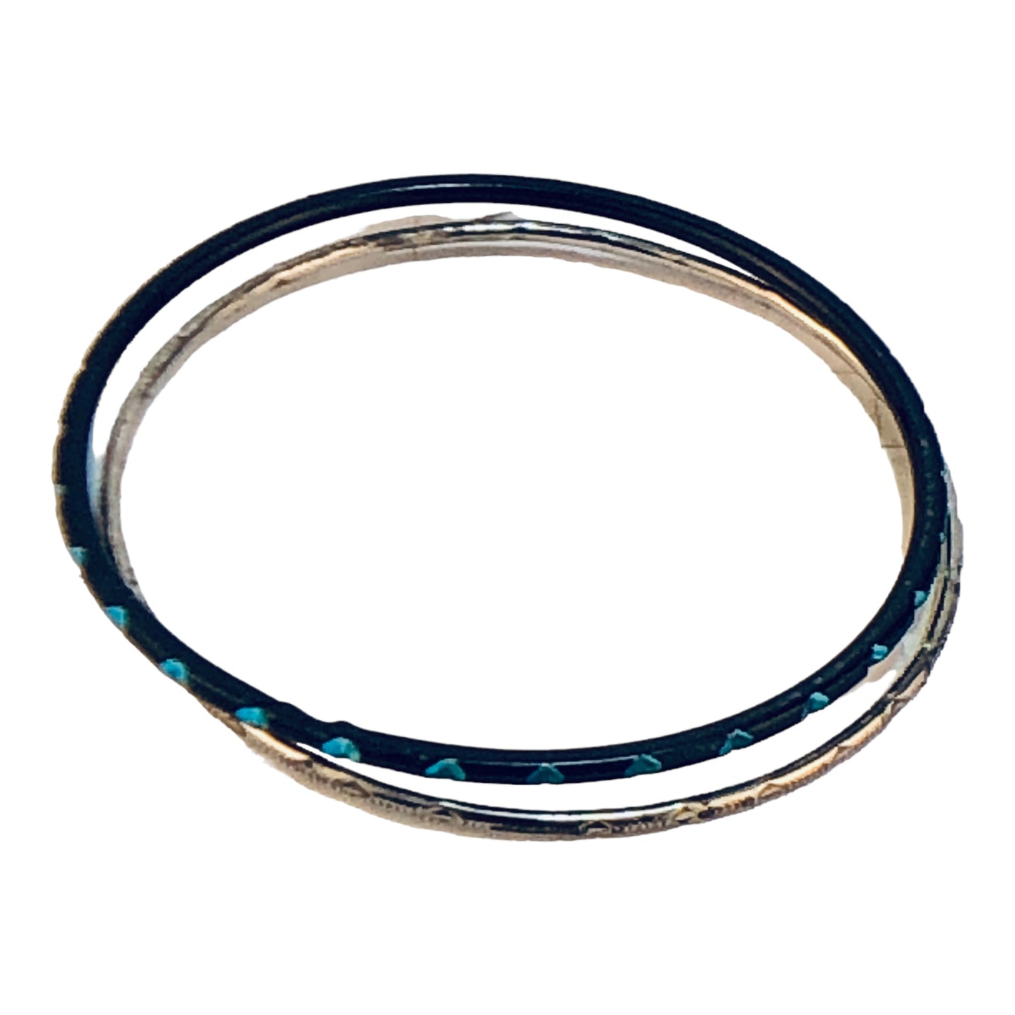 22997 - 2 Notched Bangles Silver & Blue - [Clear-56]