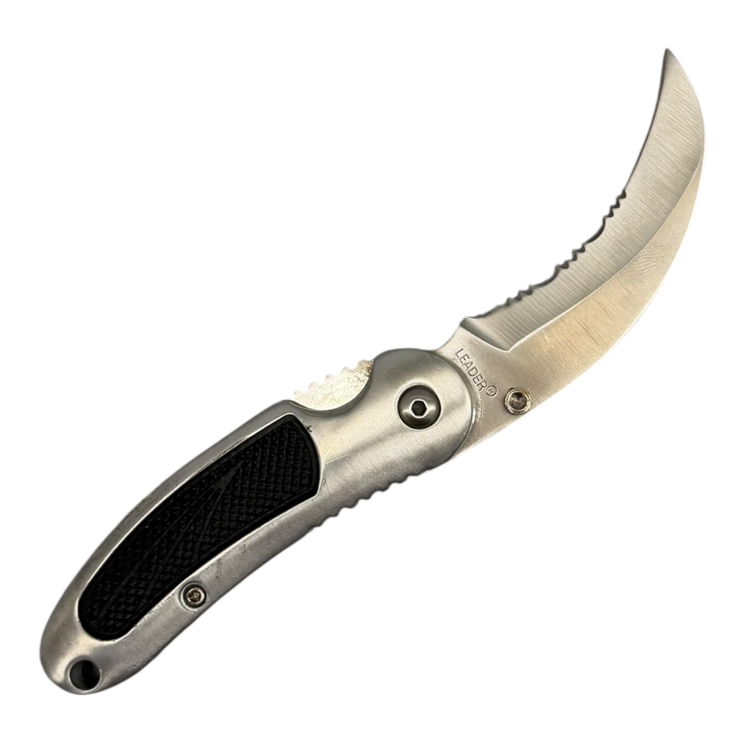 23110 -Chrome Serrated Folding Knife with Secure Pocket Clip – 4" Closed, 7.5" Overall Length|89|