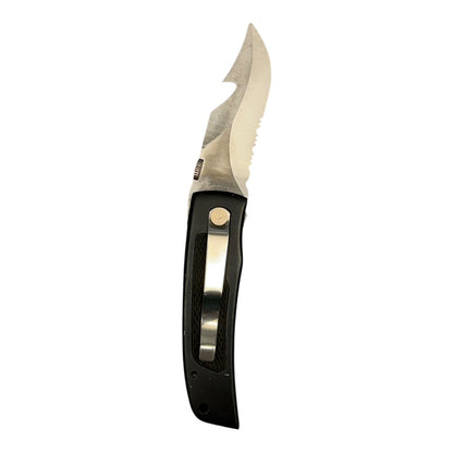 23114 -Black Serrated Pocket Knife with Secure Clip – 4.25" Closed, 7.5" Overall Length |85|