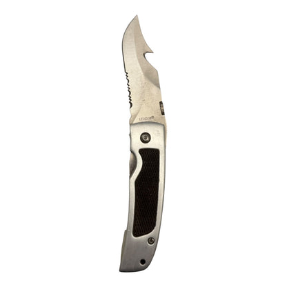 23115 -  Chrome Serrated Folding Knife with Secure Pocket Clip – 4" Closed, 7.5" Overall Length|85|