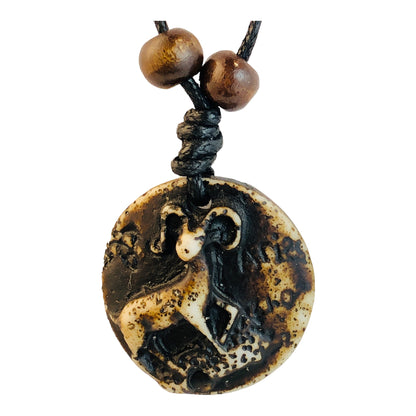 23228 - Aries ZODIAC Rustic Style Necklace With Weathered Bronze Disc Pendant |Clear-195|
