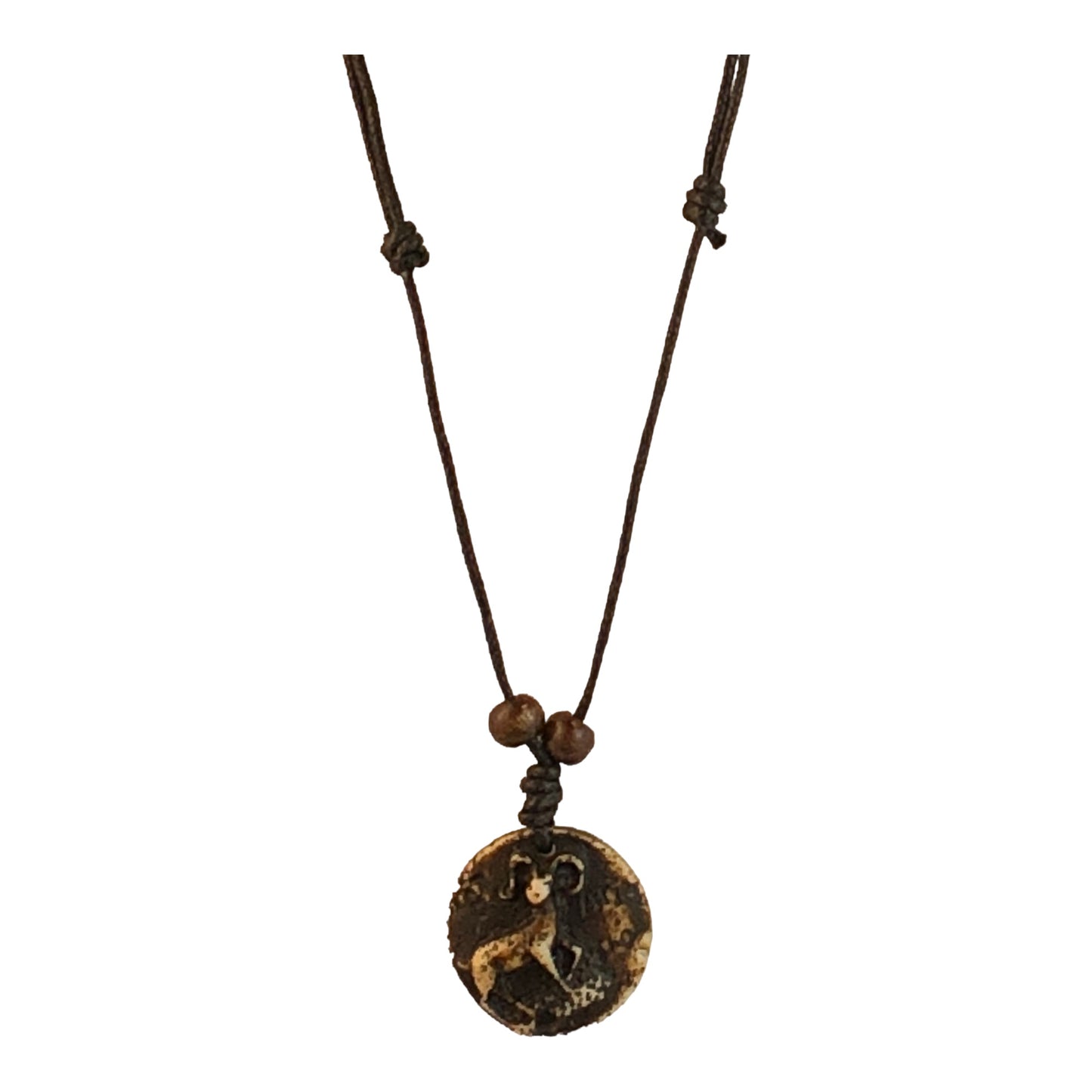 23228 - Aries ZODIAC Rustic Style Necklace With Weathered Bronze Disc Pendant |Clear-195|