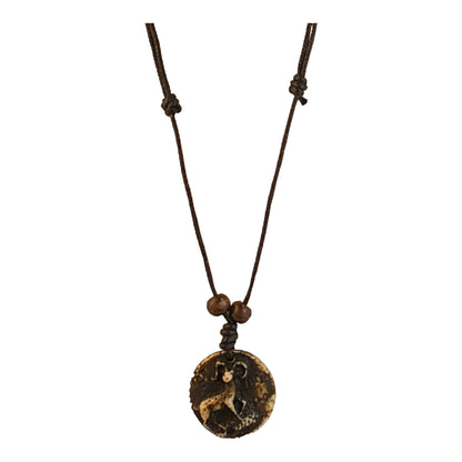 23228 - Aries ZODIAC Rustic Style Necklace With Weathered Bronze Disc Pendant |Clear-195|