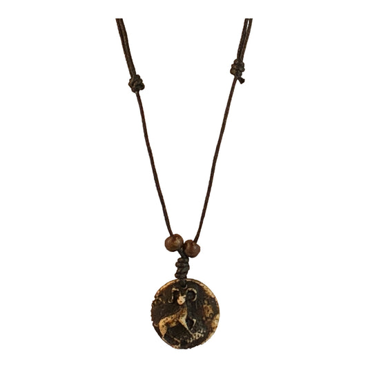 23228 - Aries ZODIAC Rustic Style Necklace With Weathered Bronze Disc Pendant |Clear-195|
