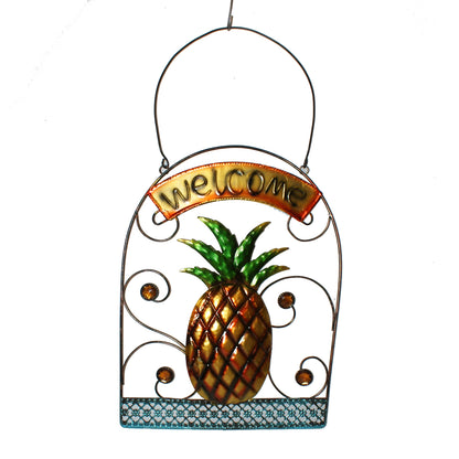 23256 - Metal 13.5x10" Hanging Pineapple Welcome Sign |G-7|