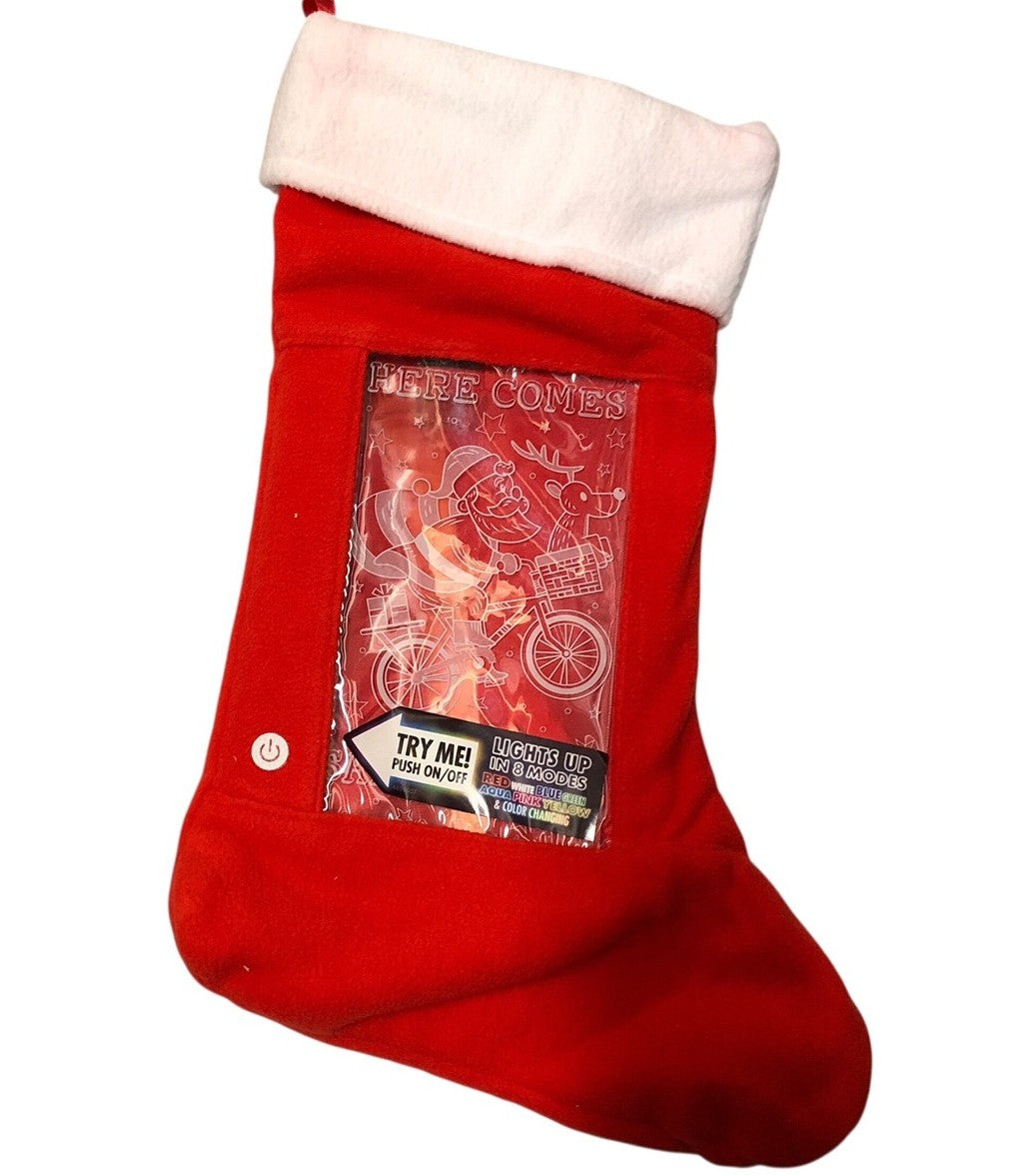 23264 - Light Up Color Changing 16"  Christmas Stocking-Santa on Bike |Pod 2-50|