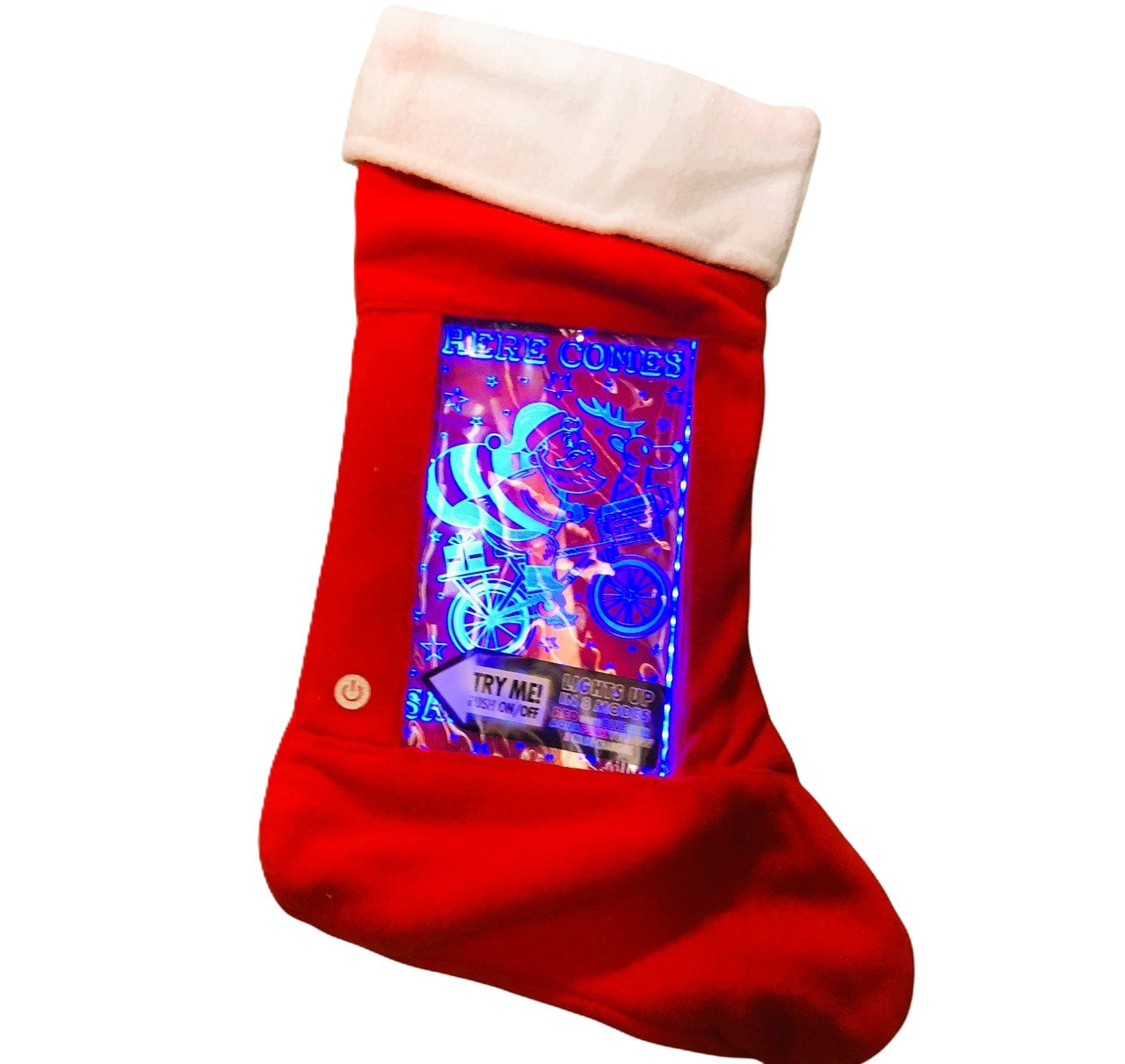 23264 - Light Up Color Changing 16"  Christmas Stocking-Santa on Bike |Pod 2-50|