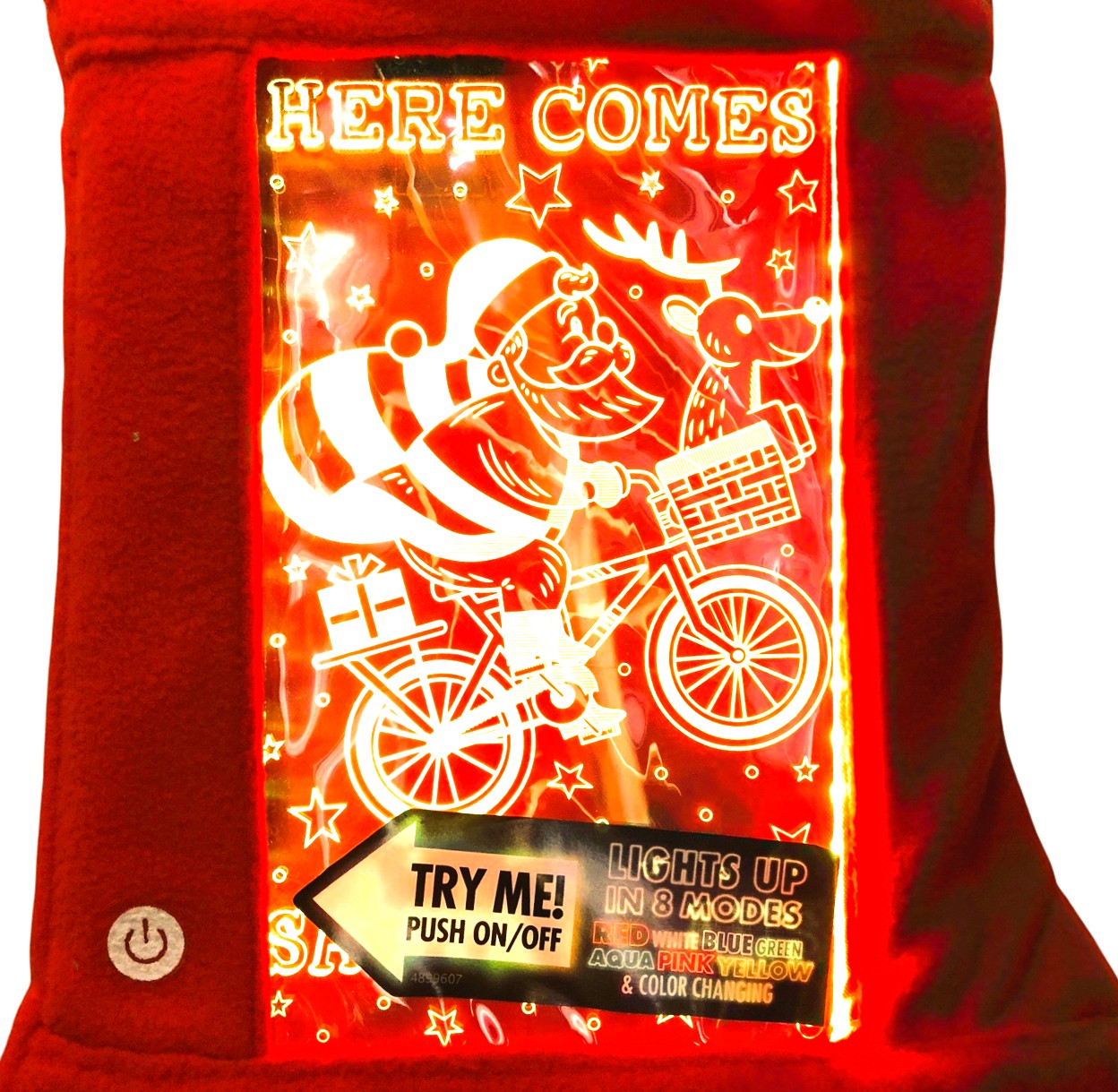 23264 - Light Up Color Changing 16"  Christmas Stocking-Santa on Bike |Pod 2-50|