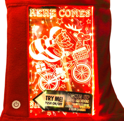 23264 - Light Up Color Changing 16"  Christmas Stocking-Santa on Bike |Pod 2-50|