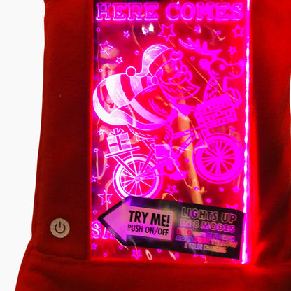 23264 - Light Up Color Changing 16"  Christmas Stocking-Santa on Bike |Pod 2-50|