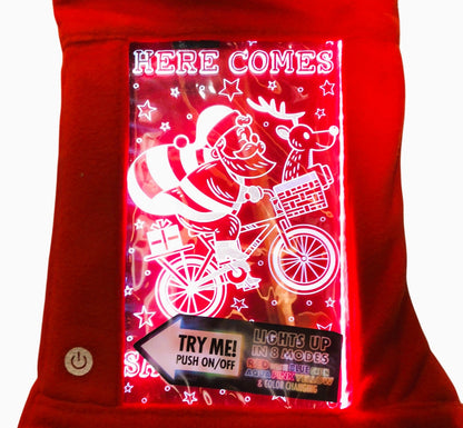 23264 - Light Up Color Changing 16"  Christmas Stocking-Santa on Bike |Pod 2-50|